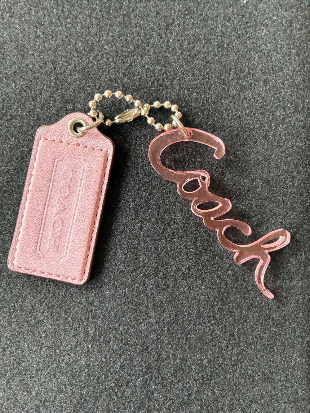 COACH Poppy Pink Bag Charm Script 3” With Matching Leather Coach Hangtag 2,5”